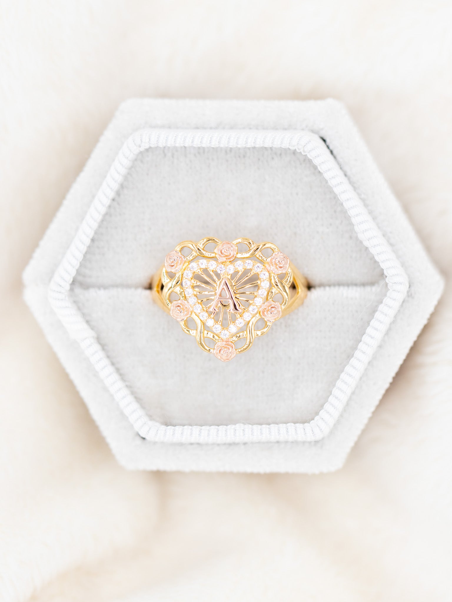 Rose Heart Initial Ring [A - M]