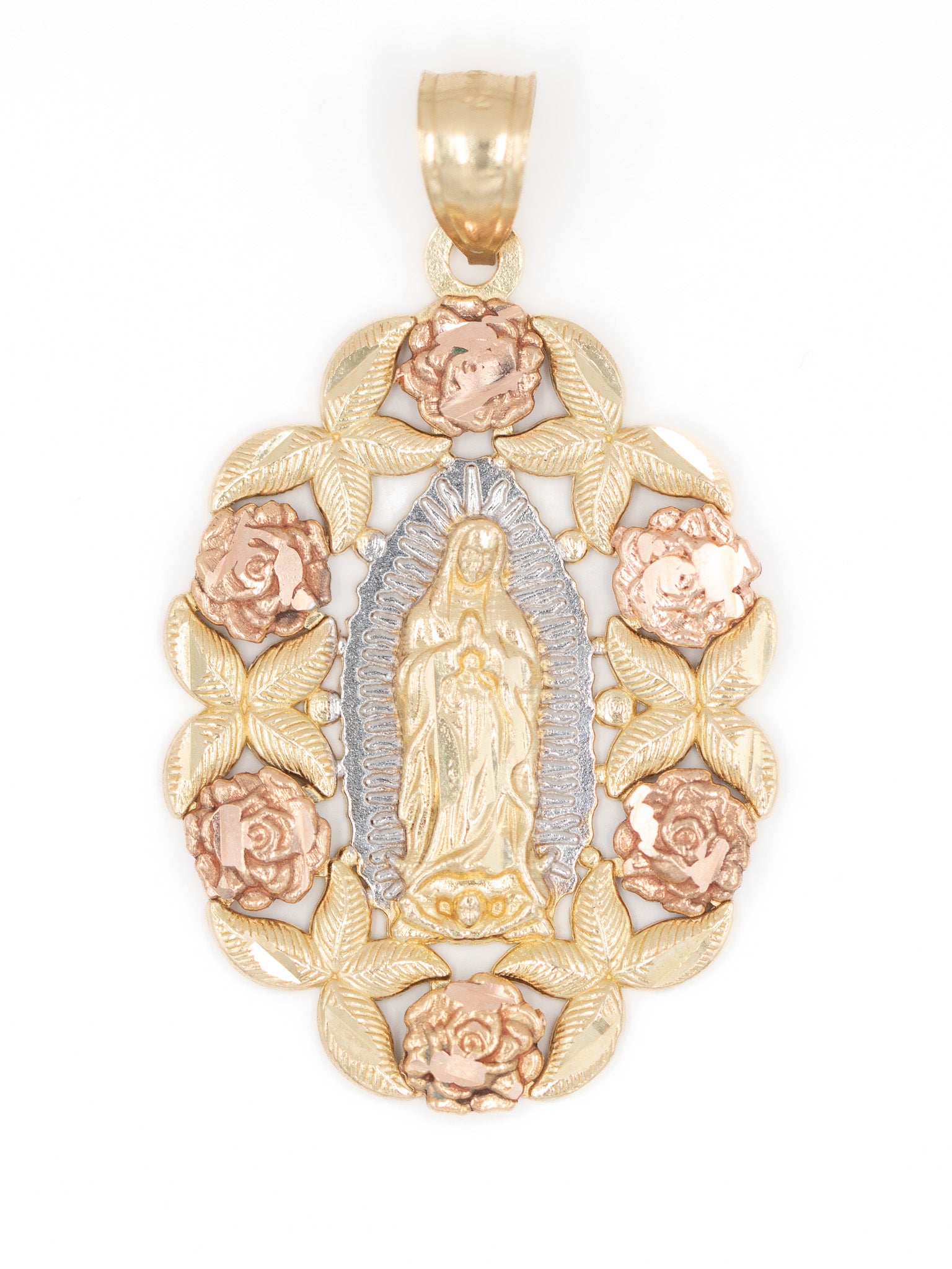 14K Gold Virgen de Guadalupe with Roses Pendant – La Rosa Brand