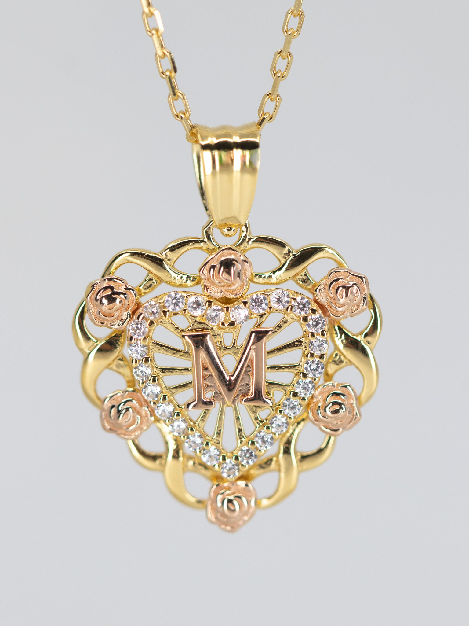 Gold Plated Sterling Silver Rose Heart Initial Necklace – La Rosa