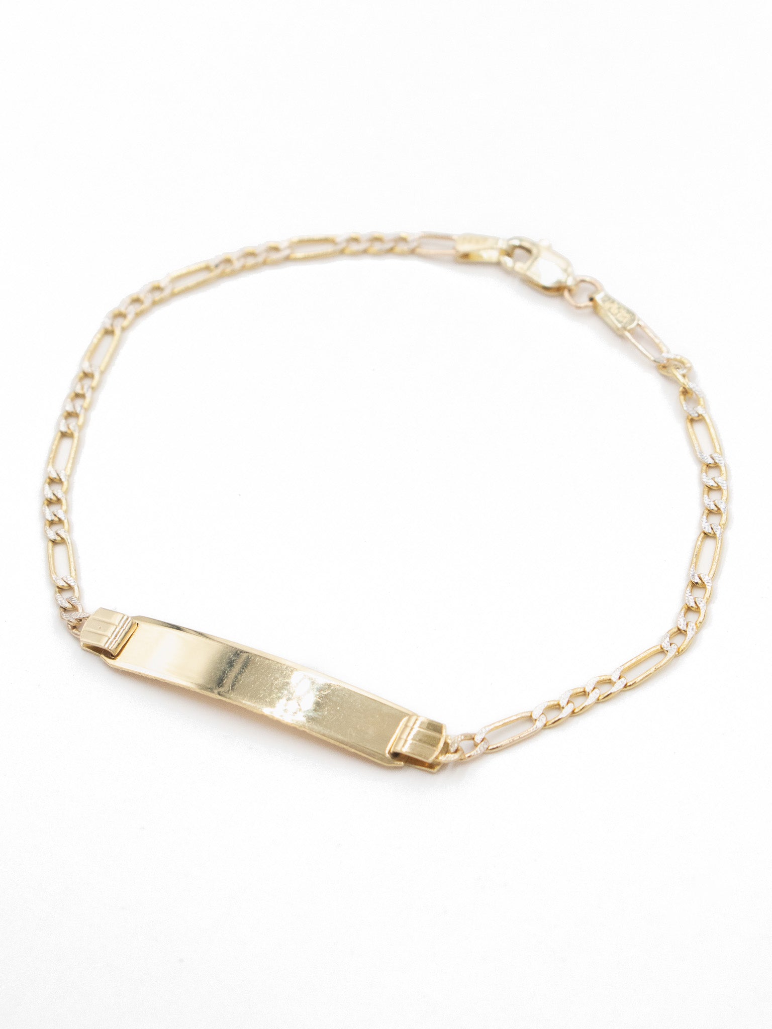 14K Gold Figaro ID Bracelet with White Gold Details