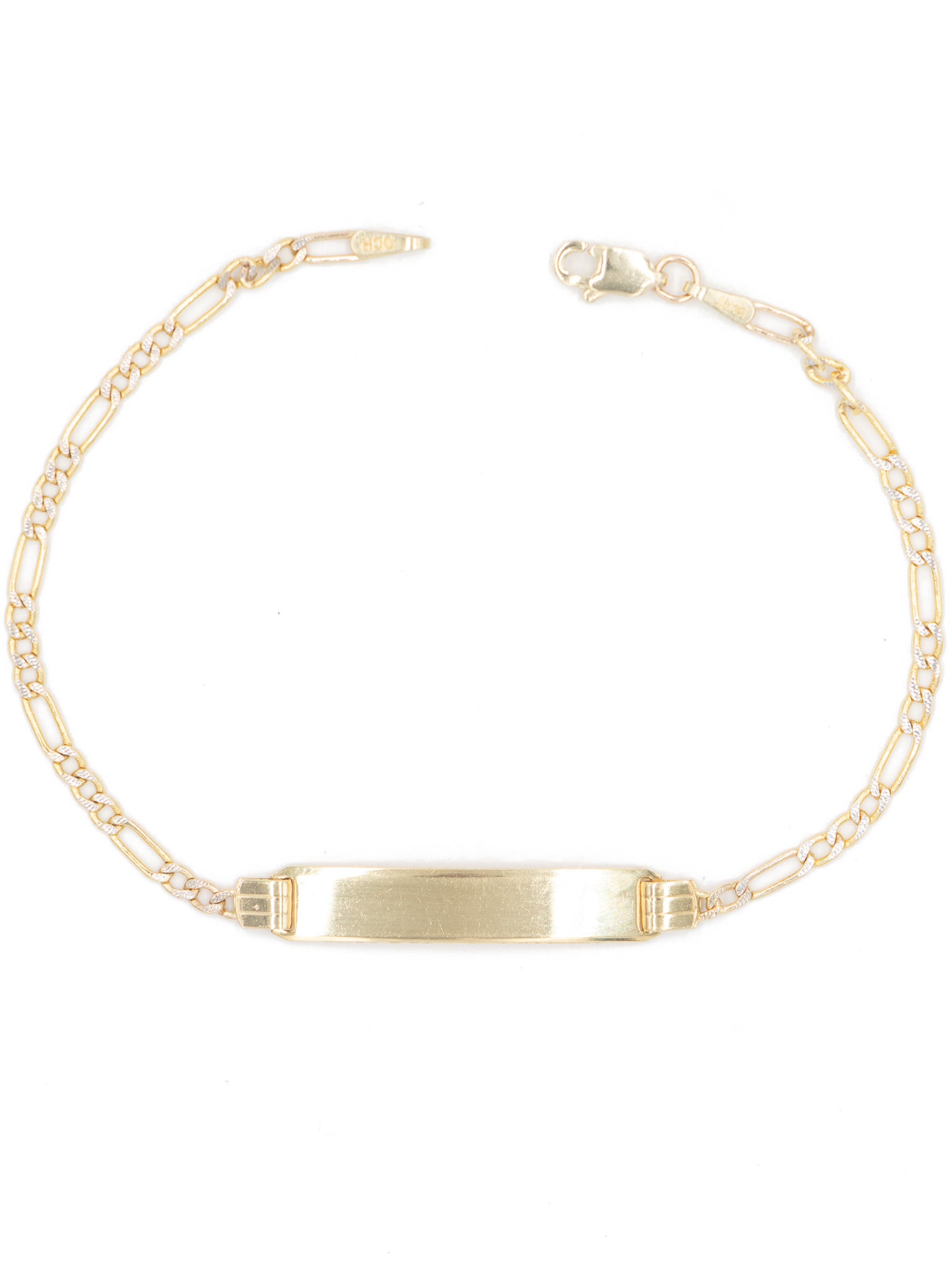 14K Gold Figaro ID Bracelet with White Gold Details