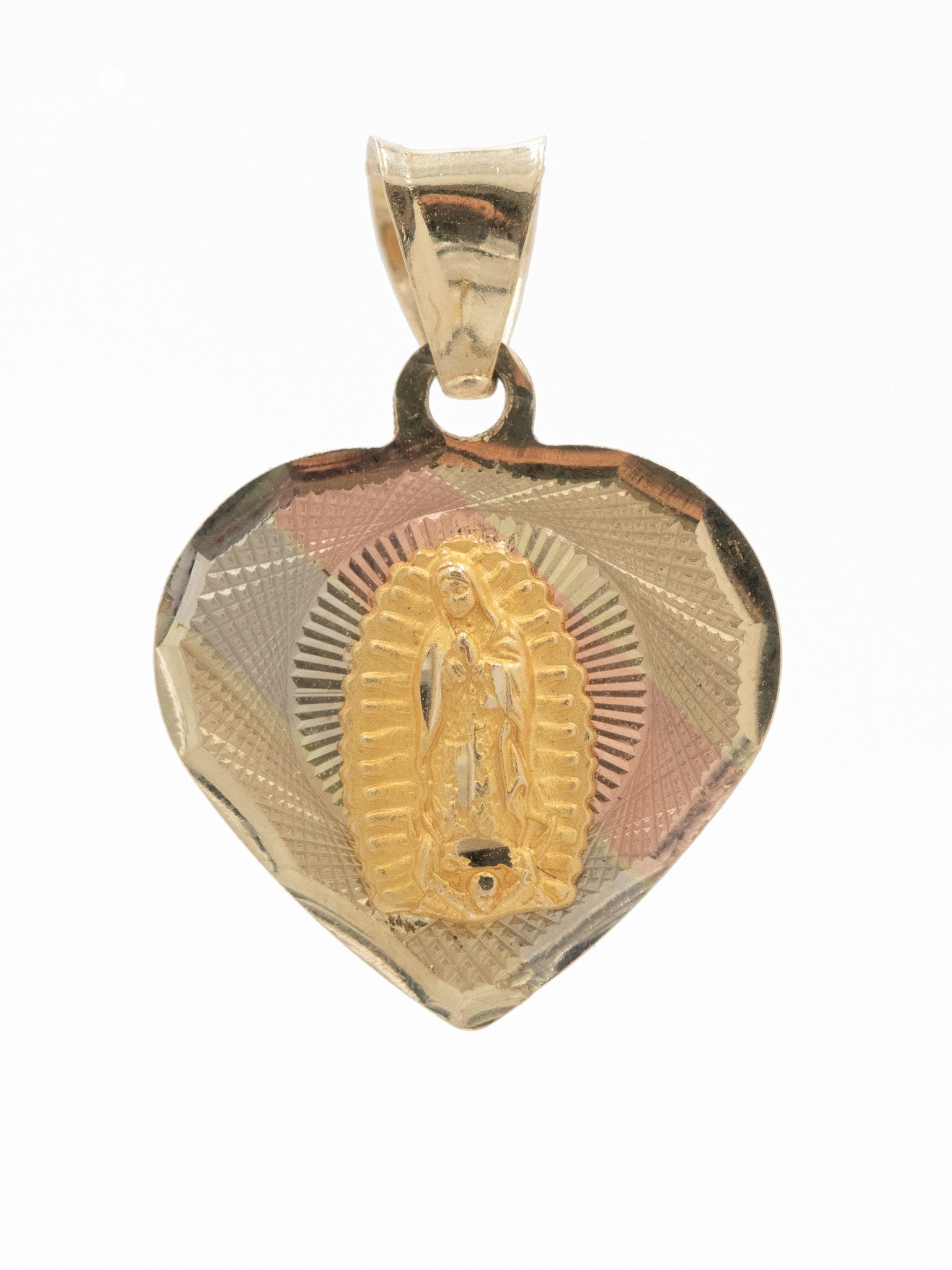 14K Three-Tone Virgen de Guadalupe Heart Pendant