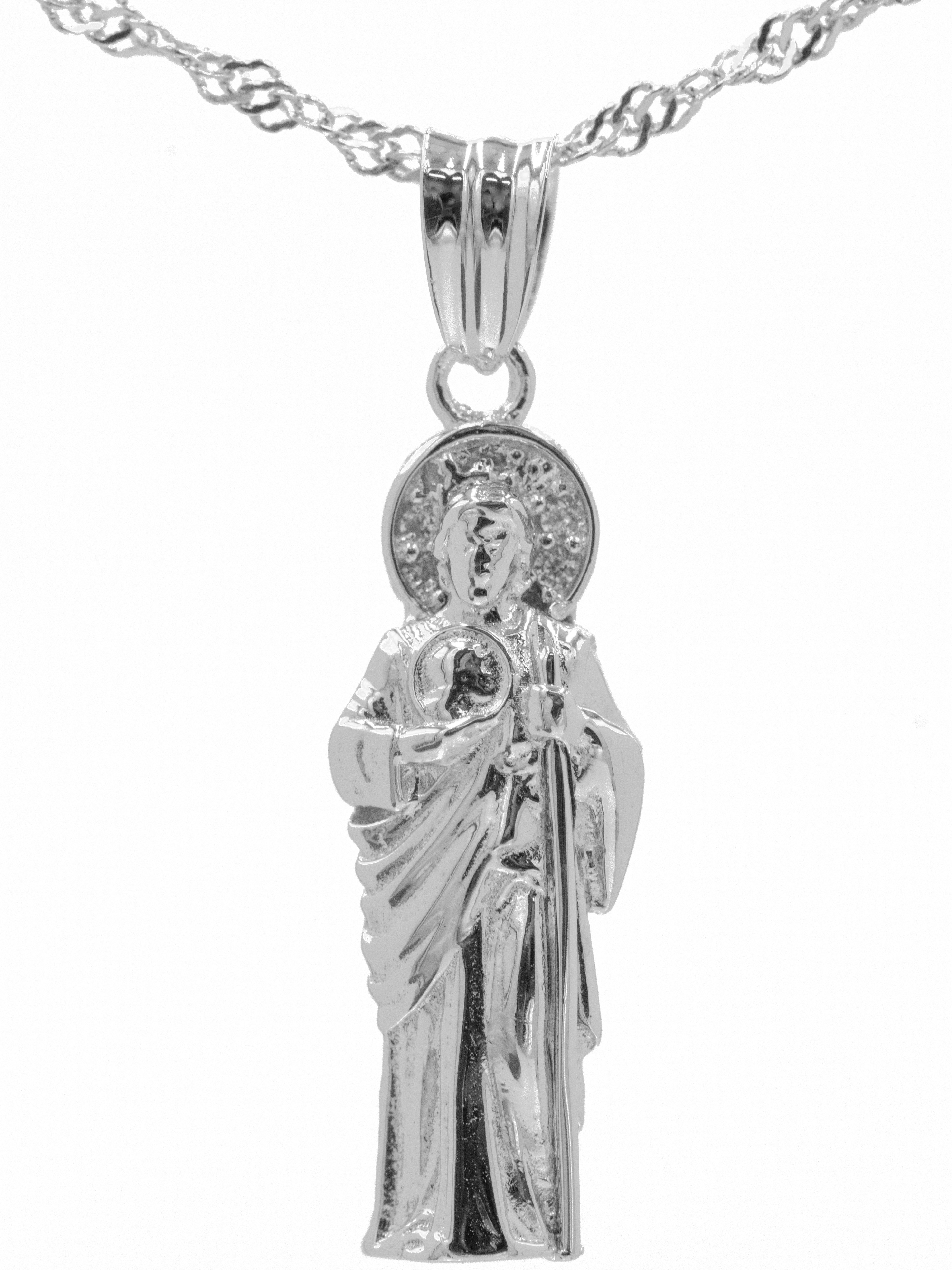 Mini Sterling Silver 3D San Judas Tadeo Necklace