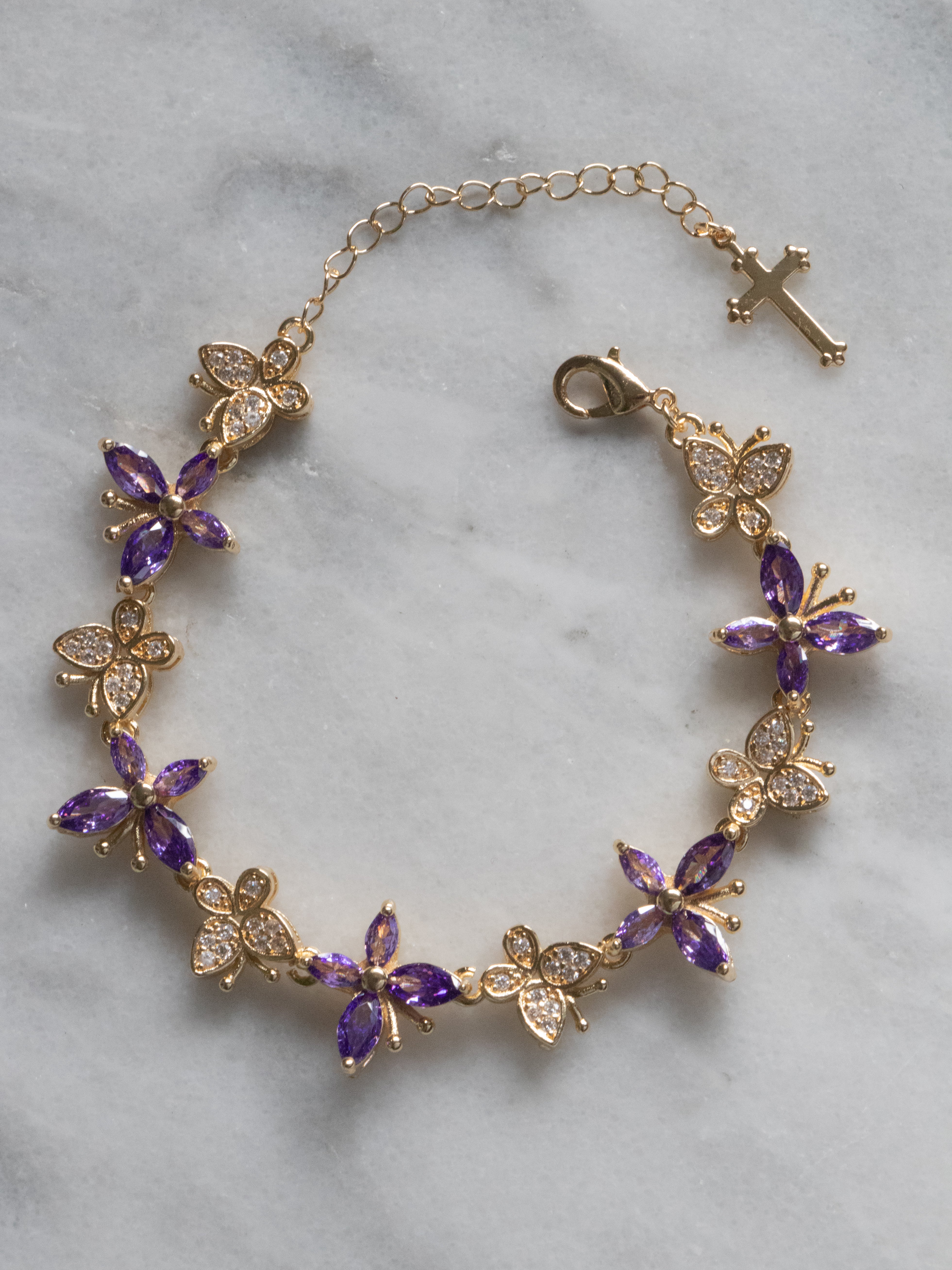 Lavender Purple Crystal Butterfly Bracelet