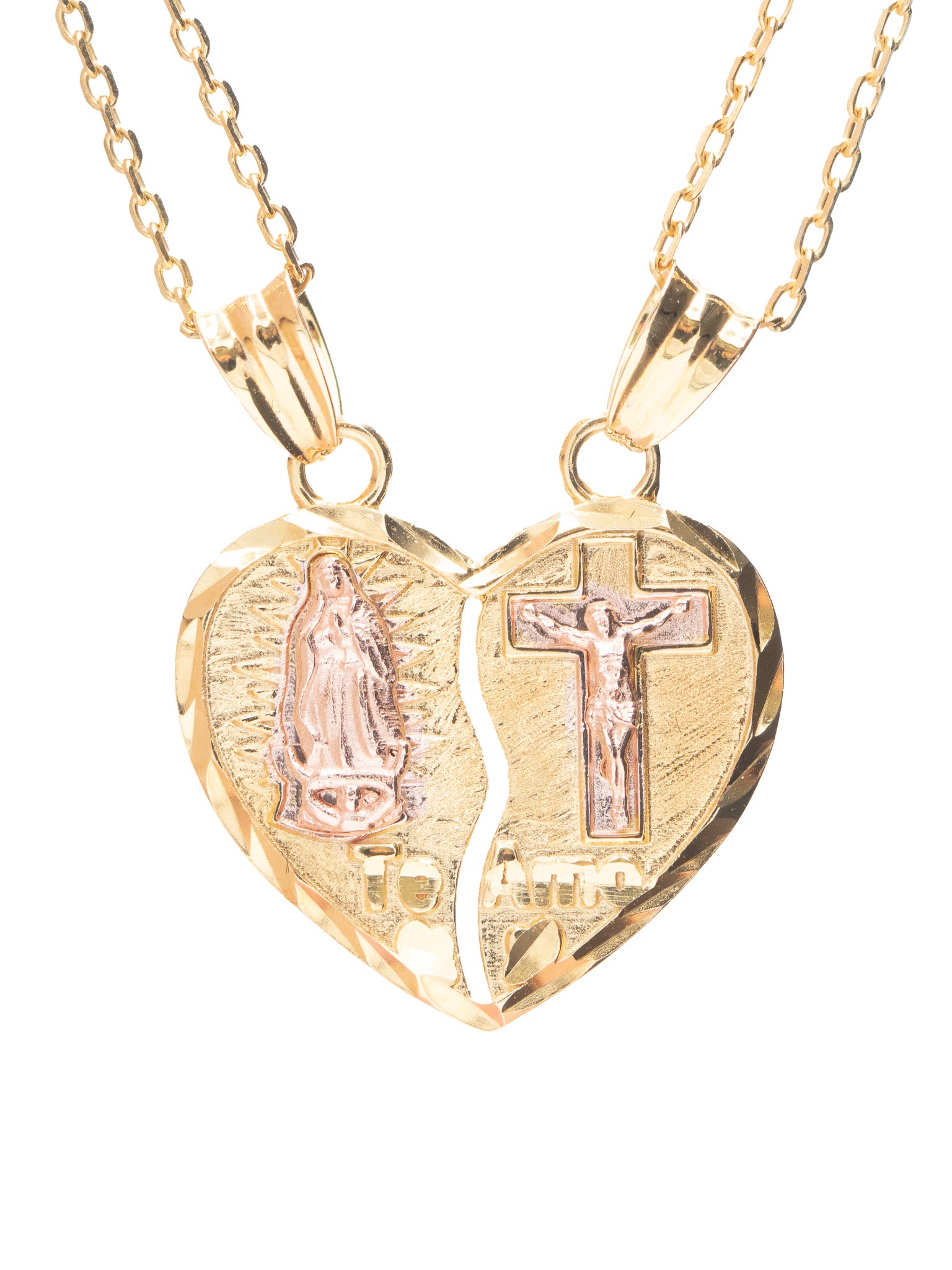 Mini Virgencita and Jesus Breakable Heart Necklace
