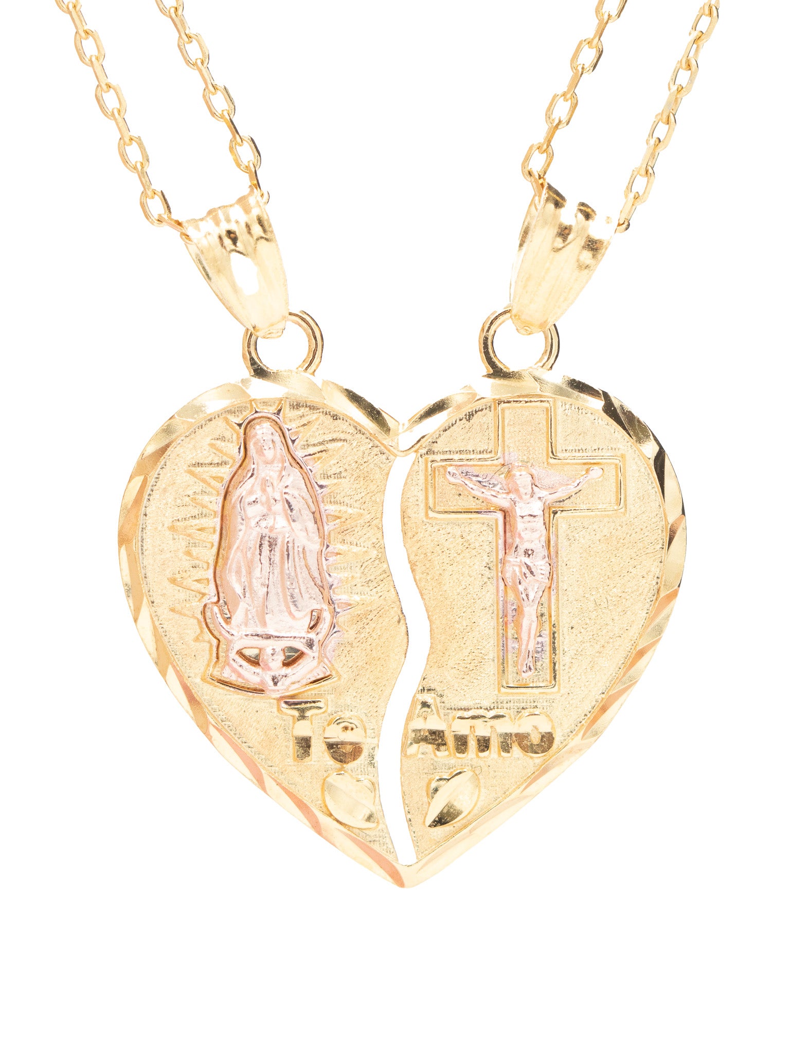 Virgencita and Jesus Breakable Heart Necklace