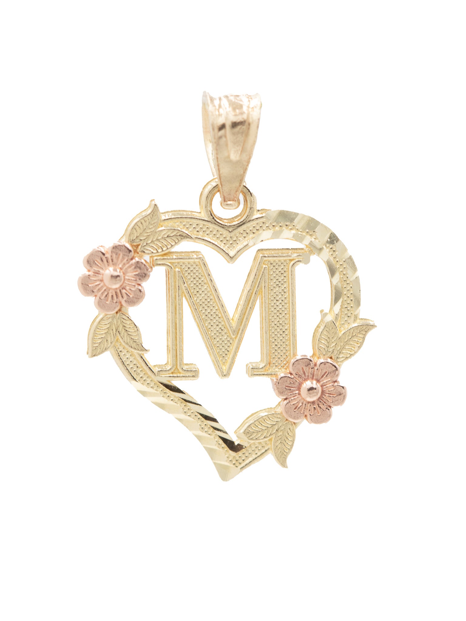14K Gold Floral Heart Initial Pendant
