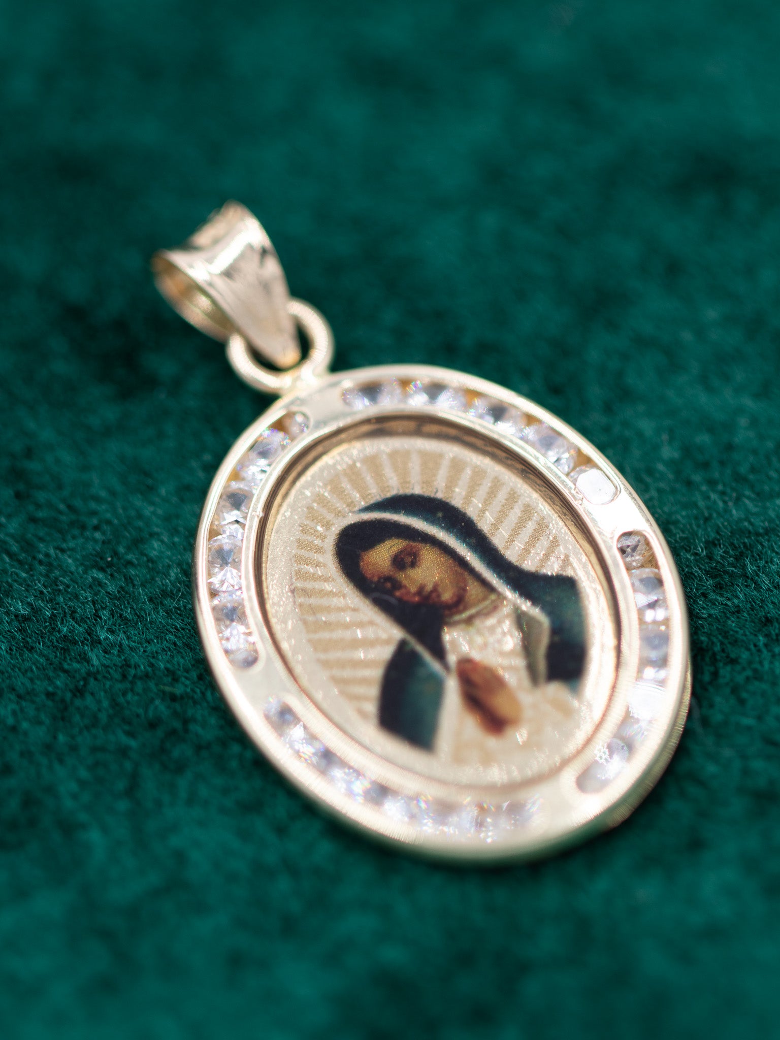 14K Gold Our Lady of Guadalupe Picture Pendant