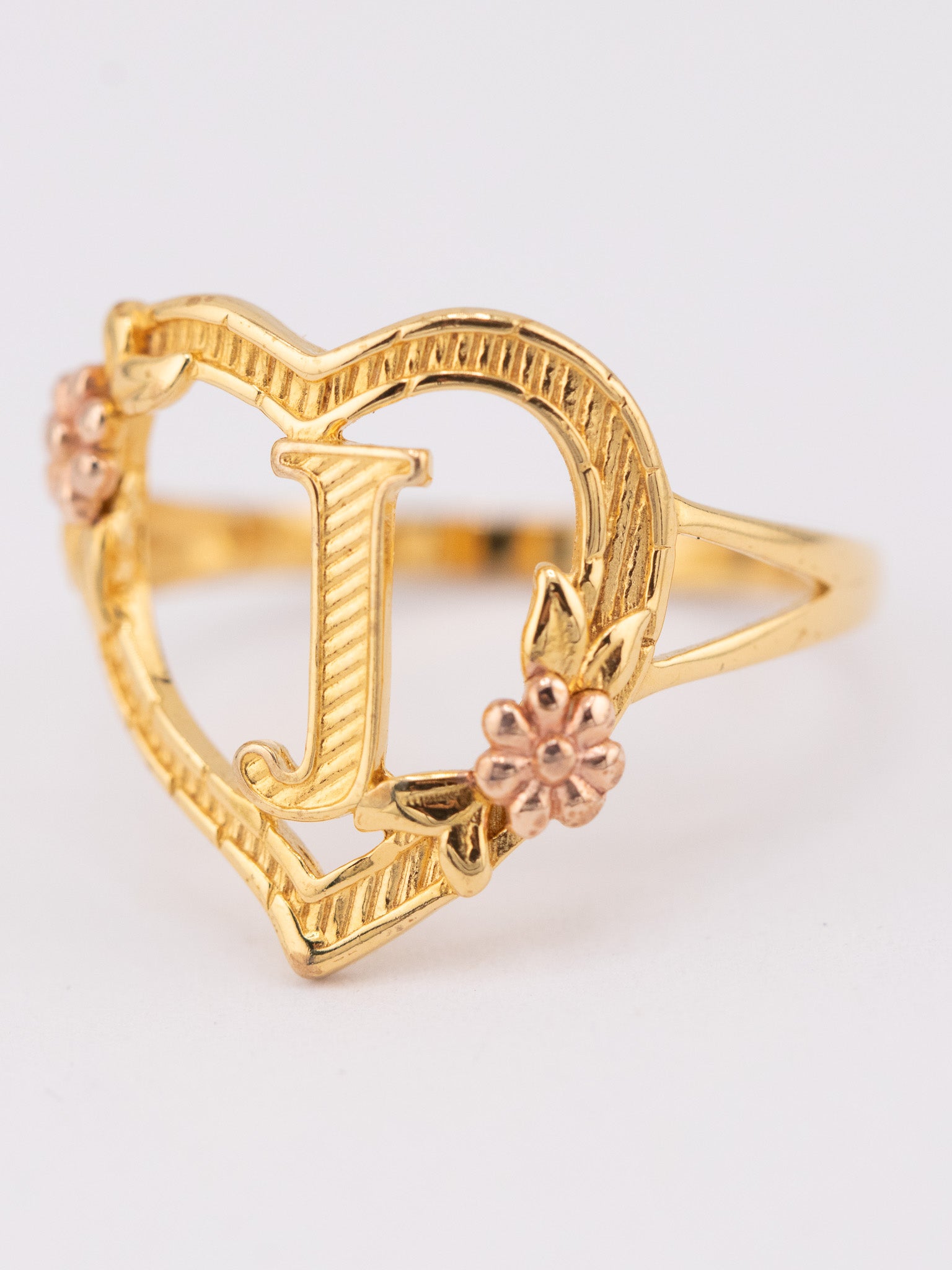 Floral Heart Initial Ring [A - M]