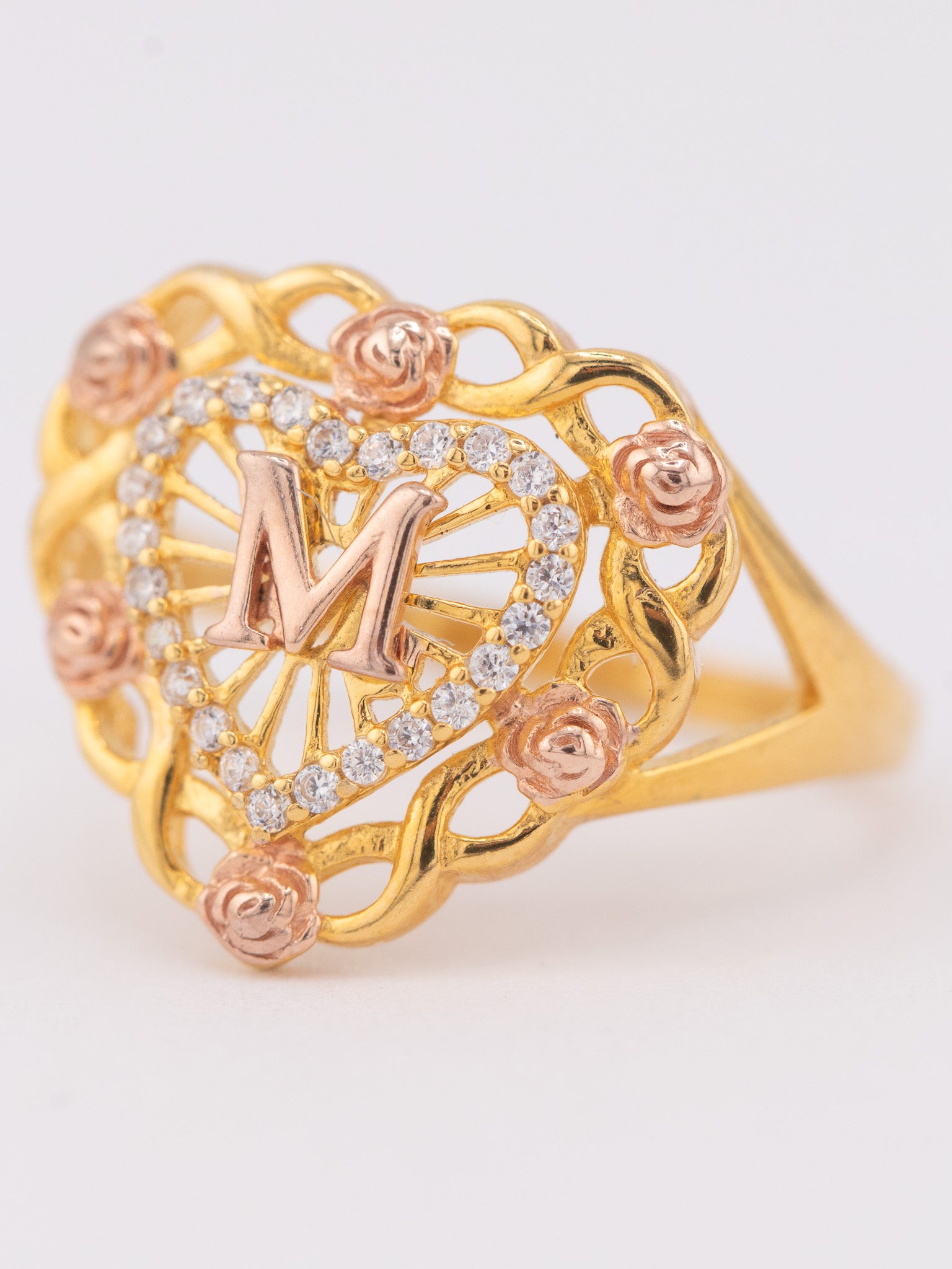 Rose Heart Initial Ring [A - M]