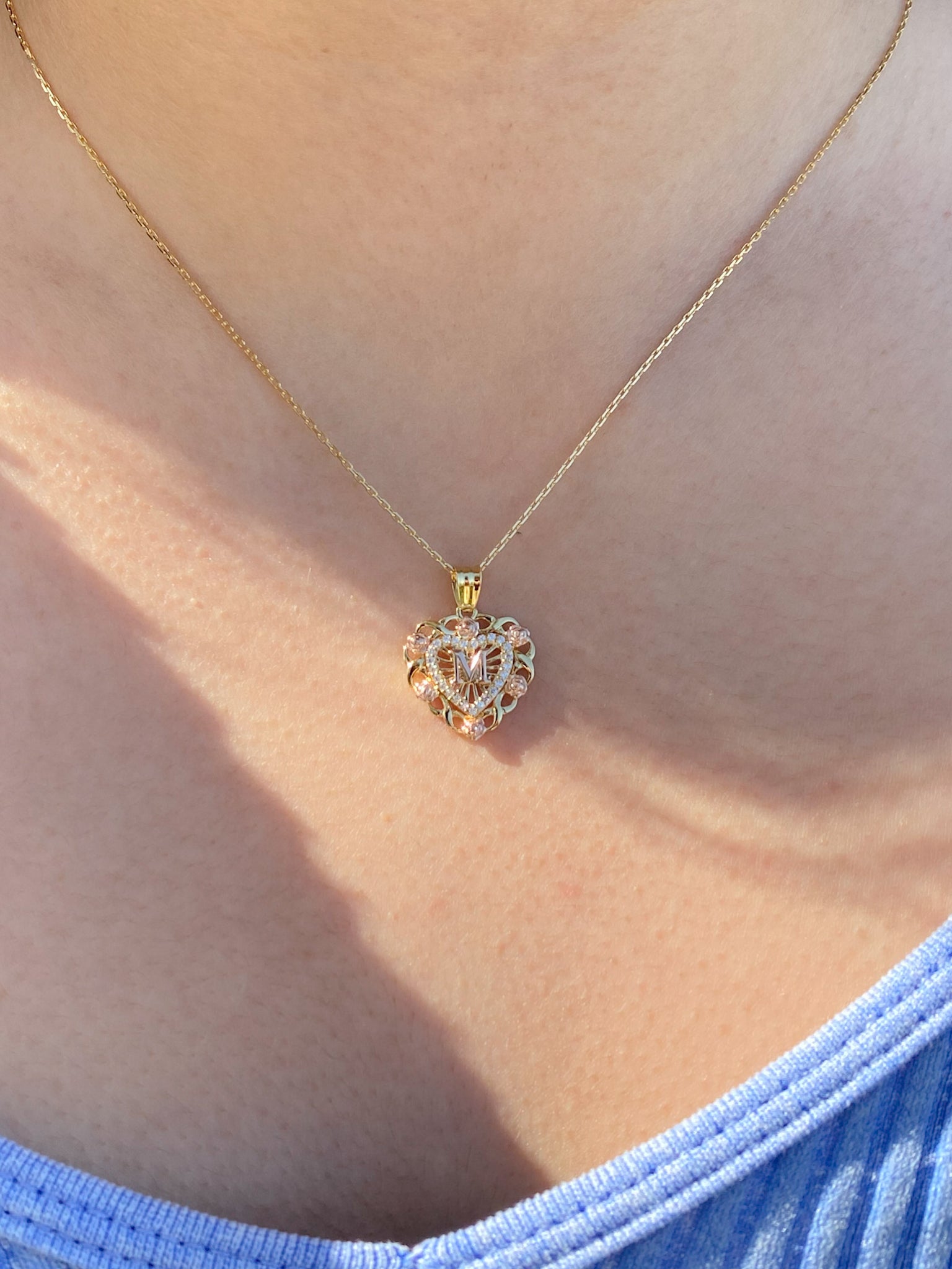 Gold Plated Sterling Silver Rose Heart Initial Necklace
