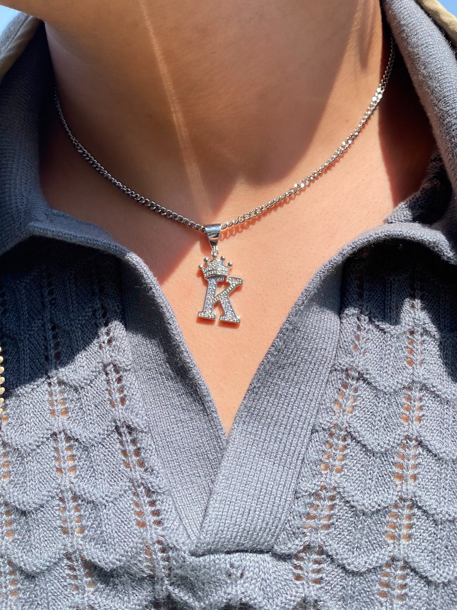 Silver Crown Initial Necklace