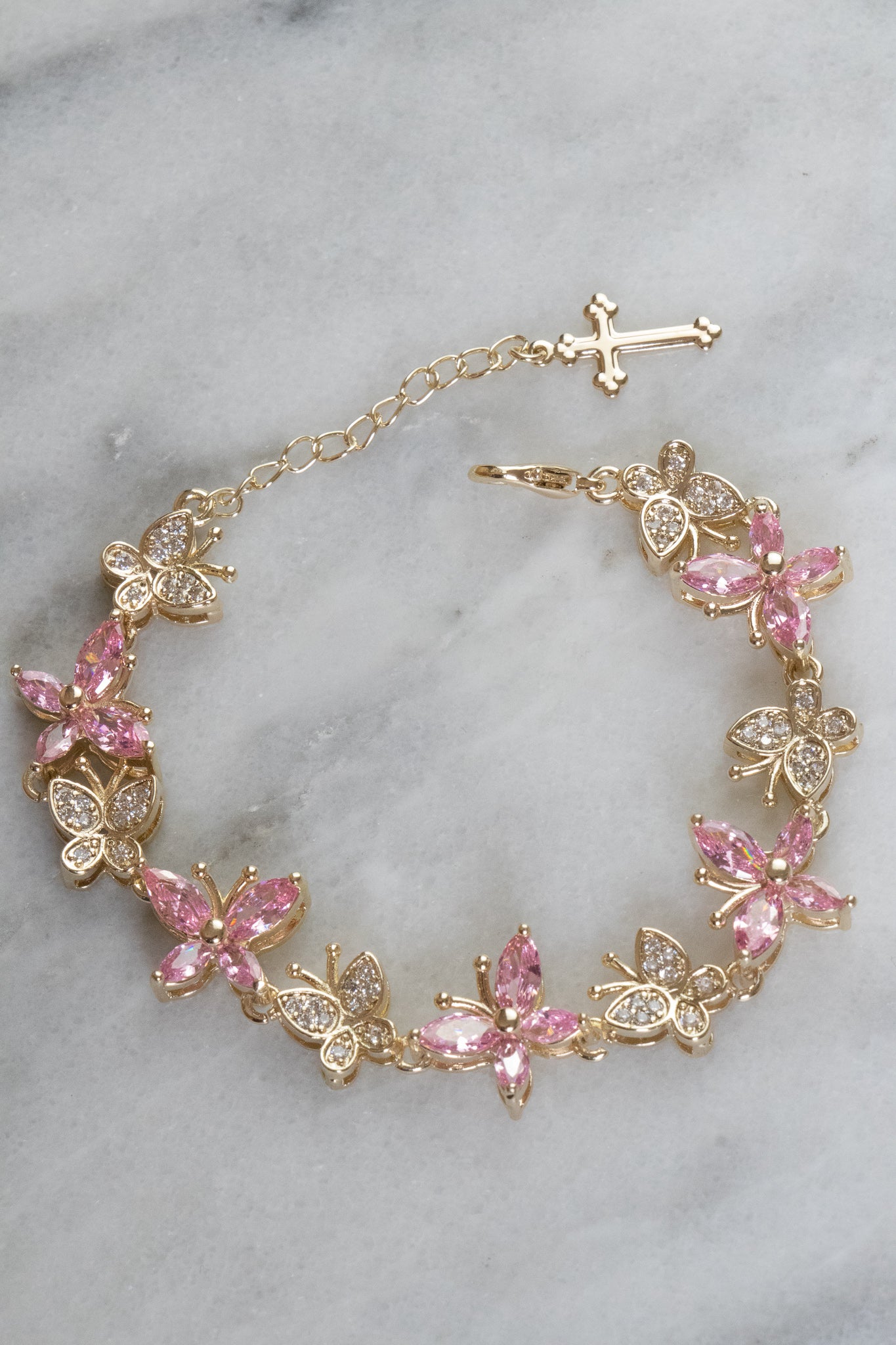 Pink Crystal Butterfly Bracelet