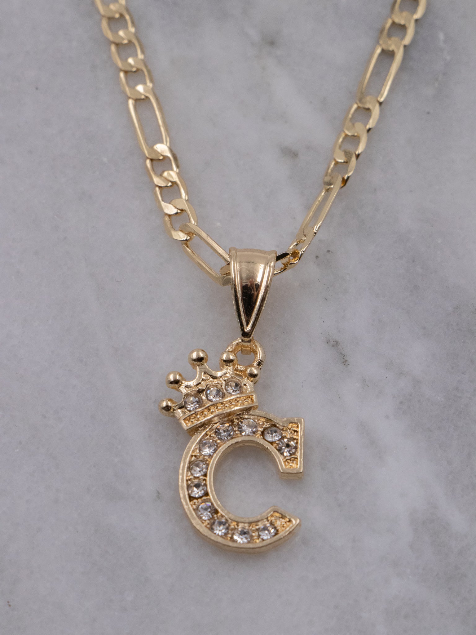 Crown Initial Letter Necklace
