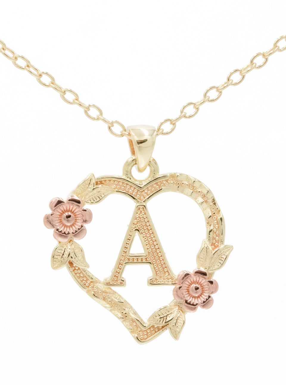 14KT Gold Over Silver Floral Heart Initial Necklace La Rosa Brand
