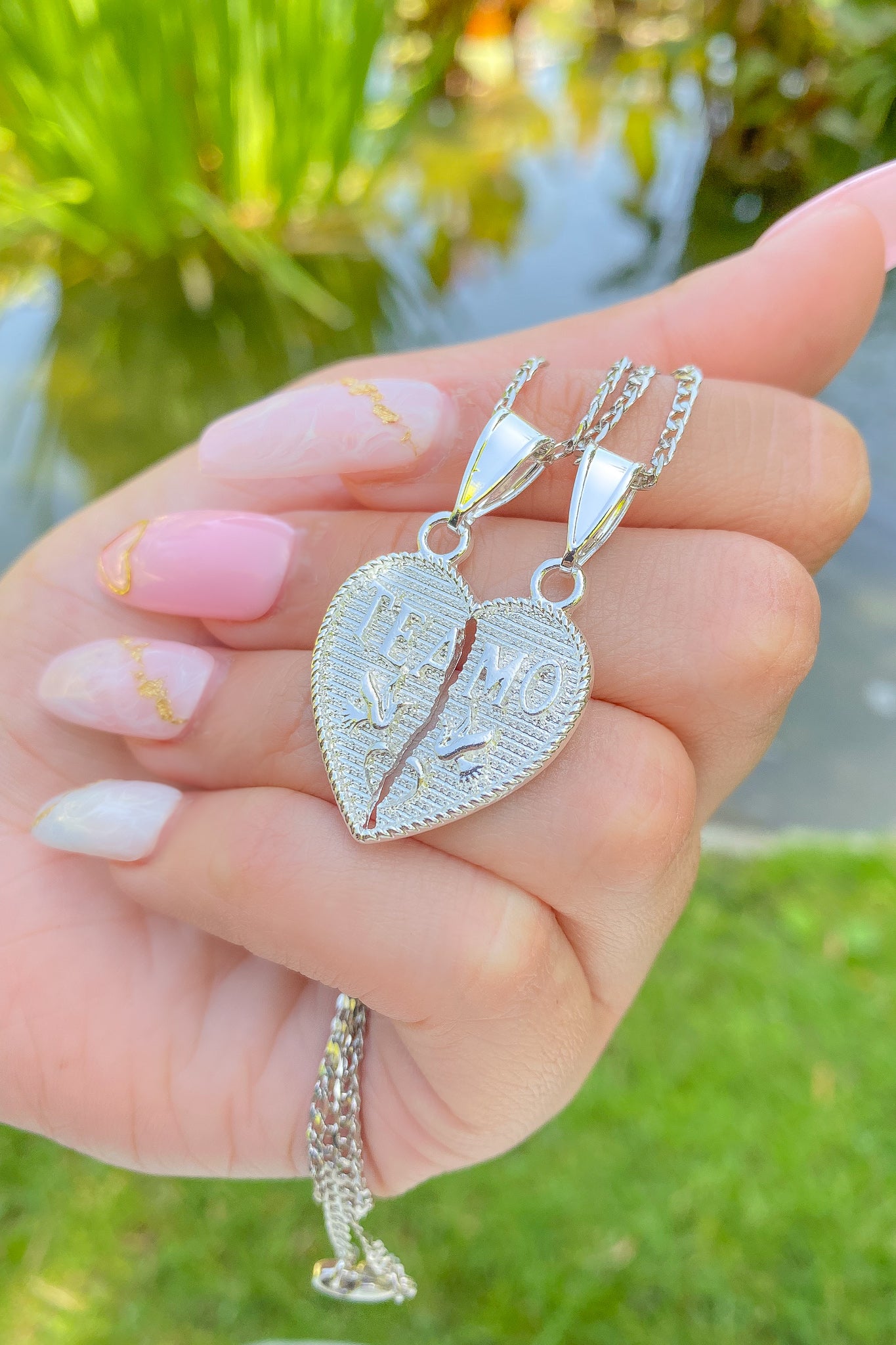 Silver Lovebirds Breakable Heart Necklace