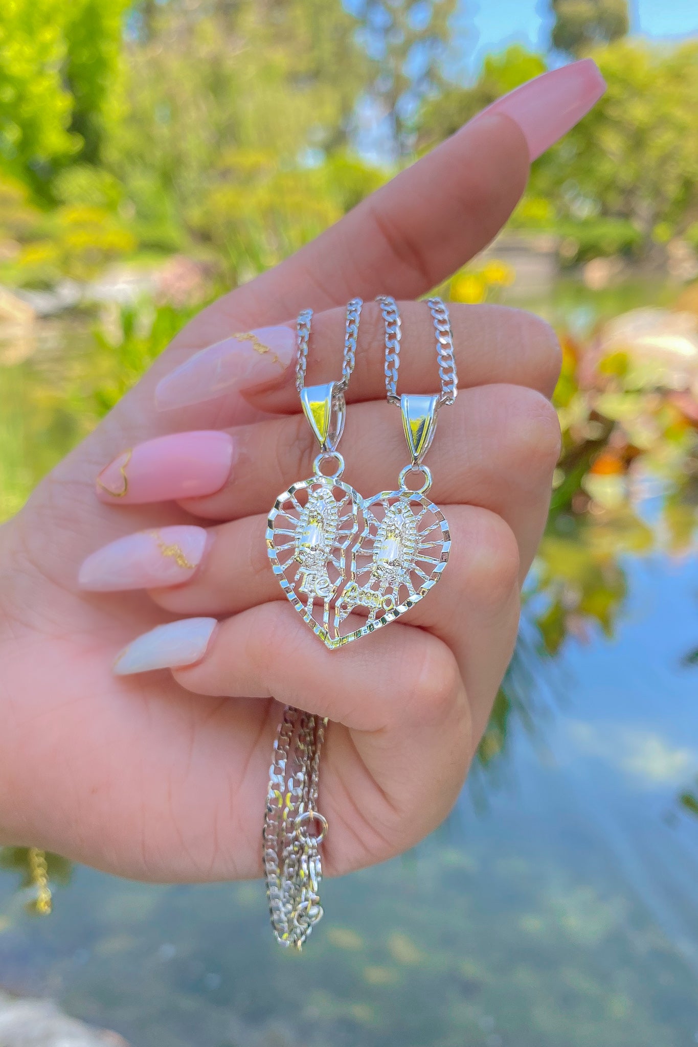 Silver Virgin Mary Breakable Heart Necklace
