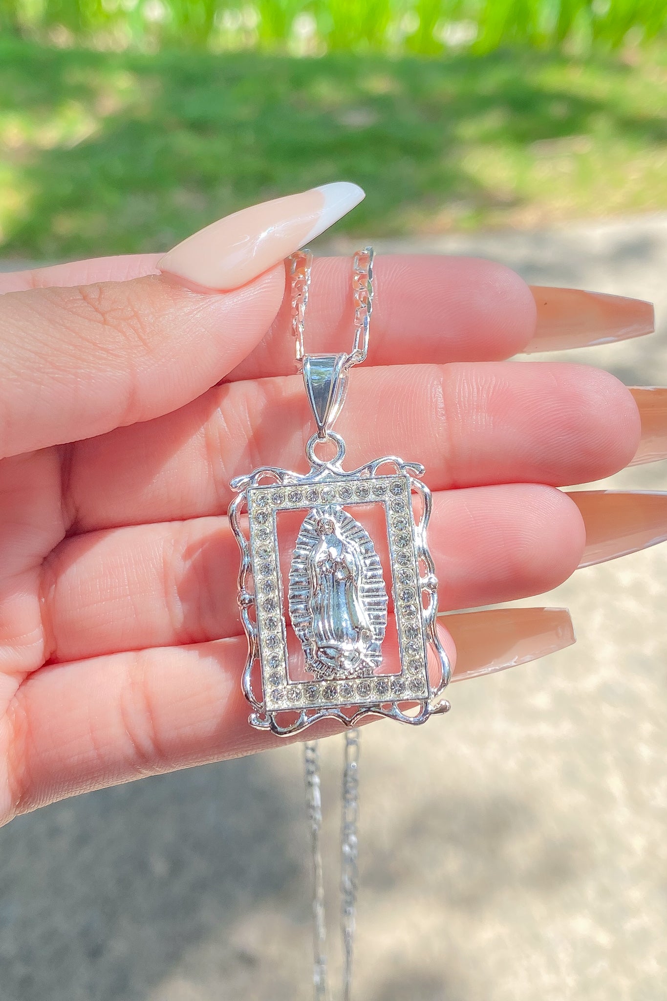 Silver Virgencita Frame Pendant Necklace