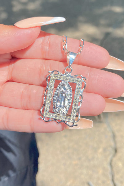Silver Virgencita Frame Pendant Necklace