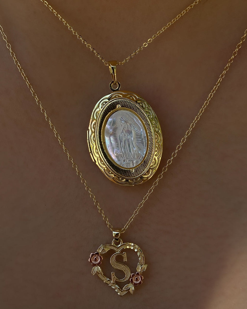 14KT Gold Over Silver Floral Heart Initial Necklace – La Rosa Brand