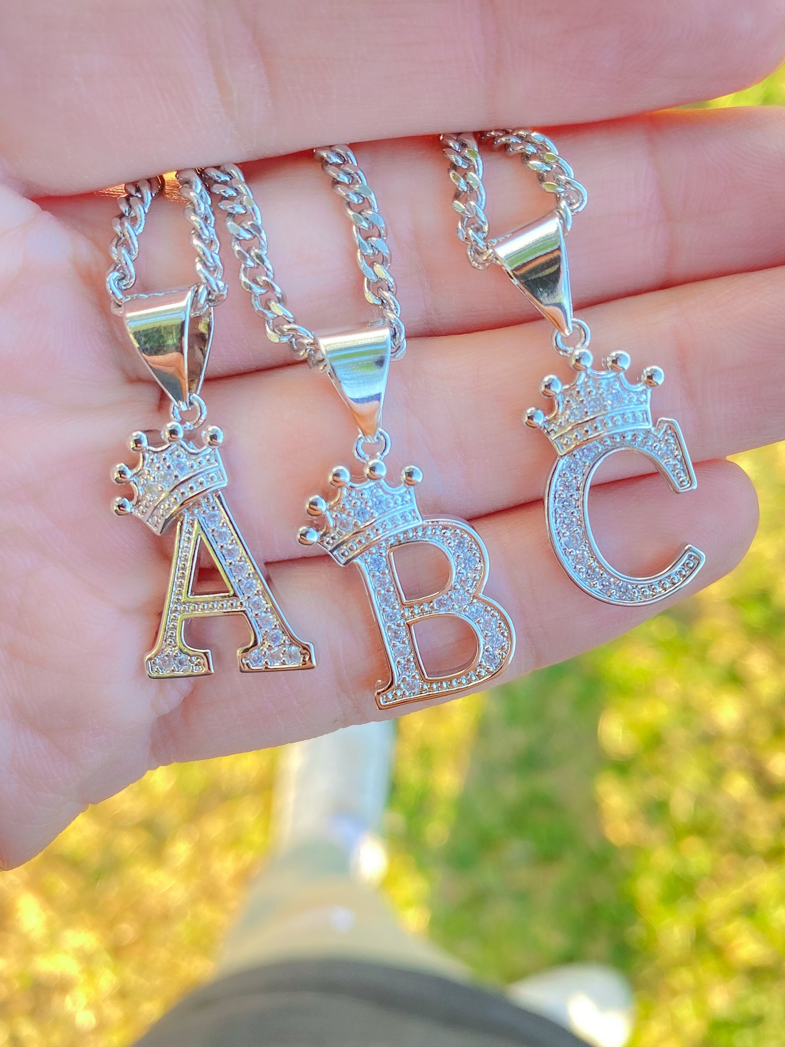 Silver Crown Initial Necklace
